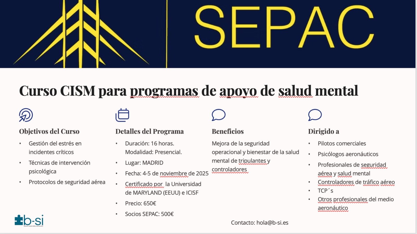 Curso CISM B-Si Cusro CISM B-Si y SEPAC